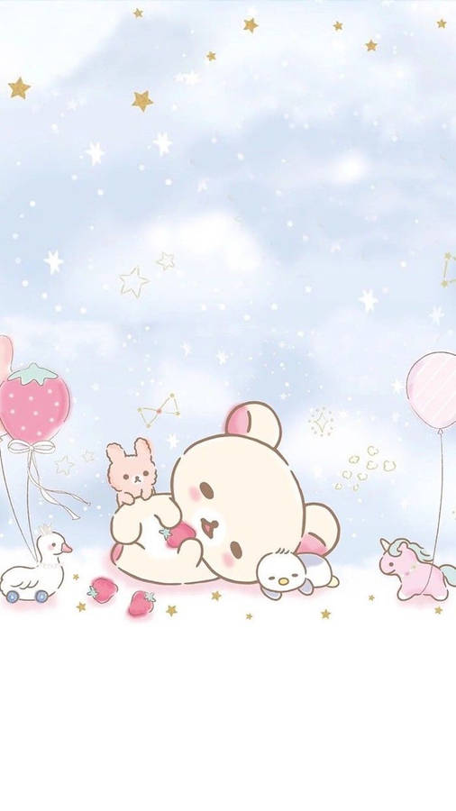 Kawaii Rilakkuma With Pink Characters Wallpaper