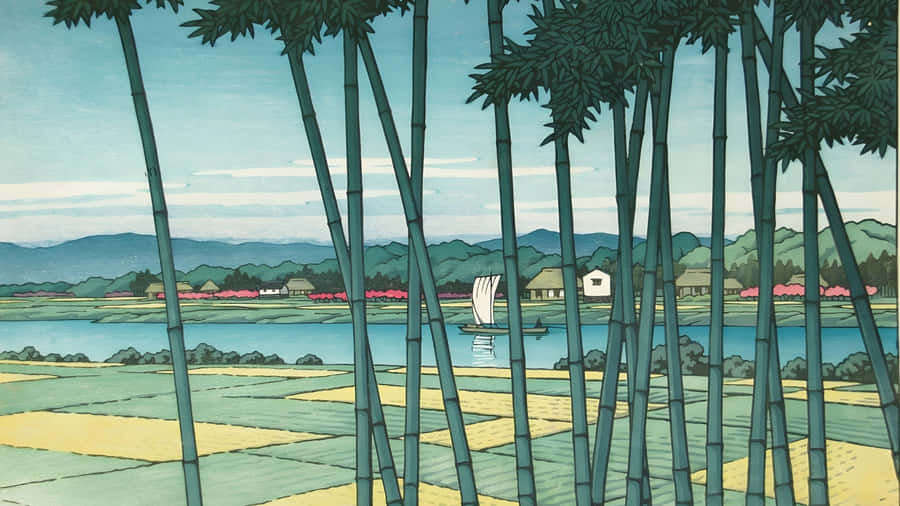 Kawase Hasui Bamboo Grove Landscape Wallpaper