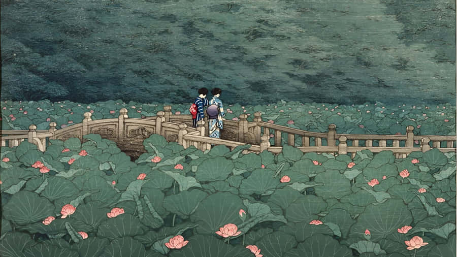 Kawase Hasui Lotus Pond Bridge Wallpaper