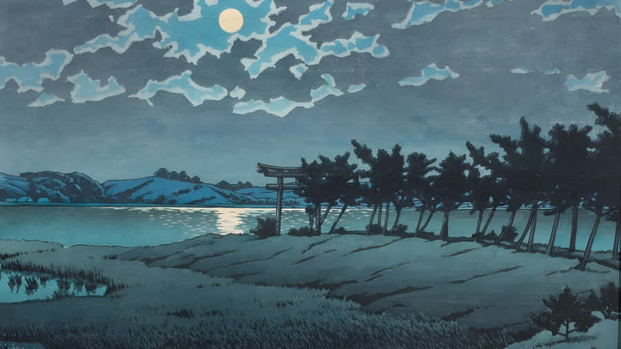 Kawase Hasui Moonlit Landscape Wallpaper