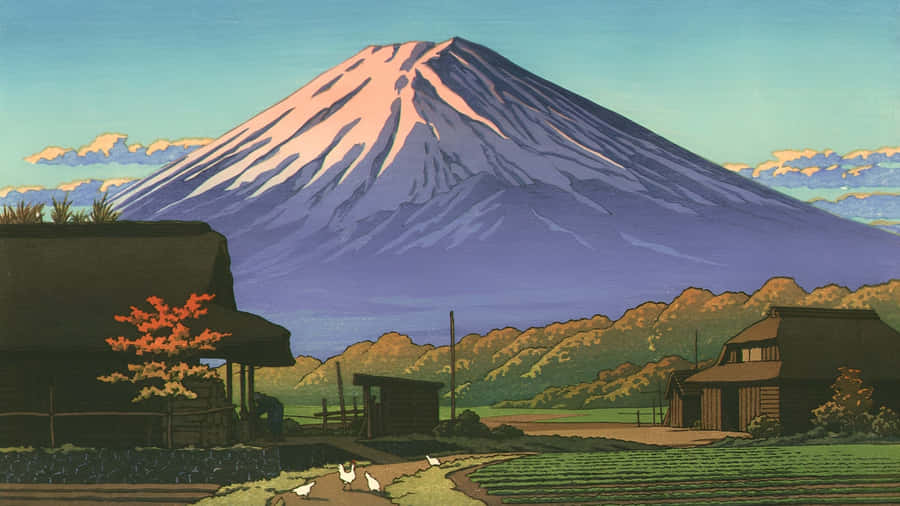Kawase Hasui Mount Fuji Scene Wallpaper