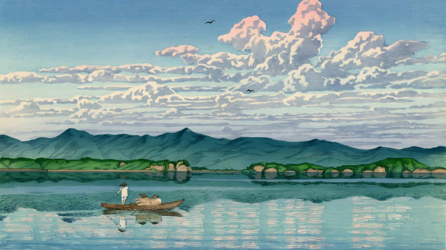 Kawase Hasui Serene Lake Scene Wallpaper