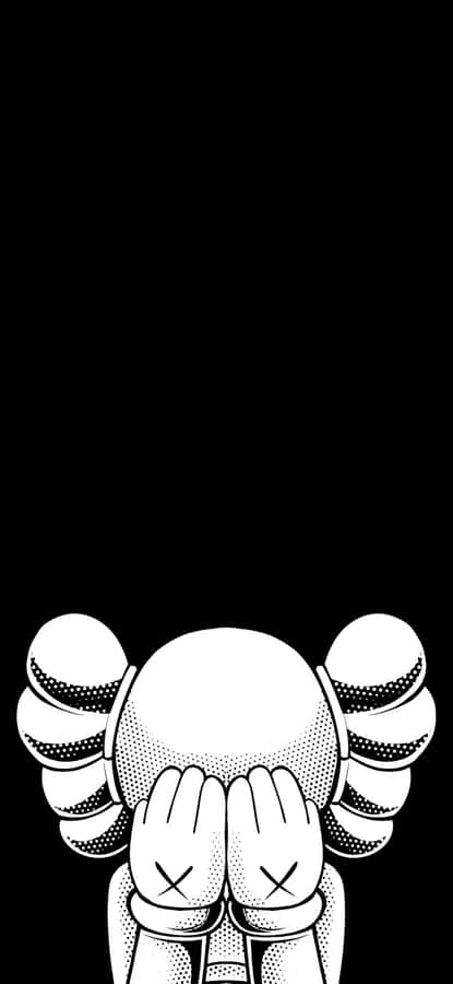Kaws Character Covering Eyes Black Background Wallpaper