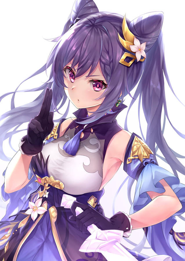 Keqing Striking A Pose For A Photoshoot Wallpaper