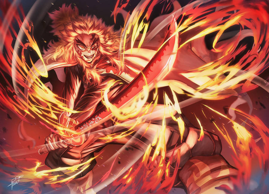Kimetsu No Yaiba Hashira Flaming Rengoku Wallpaper