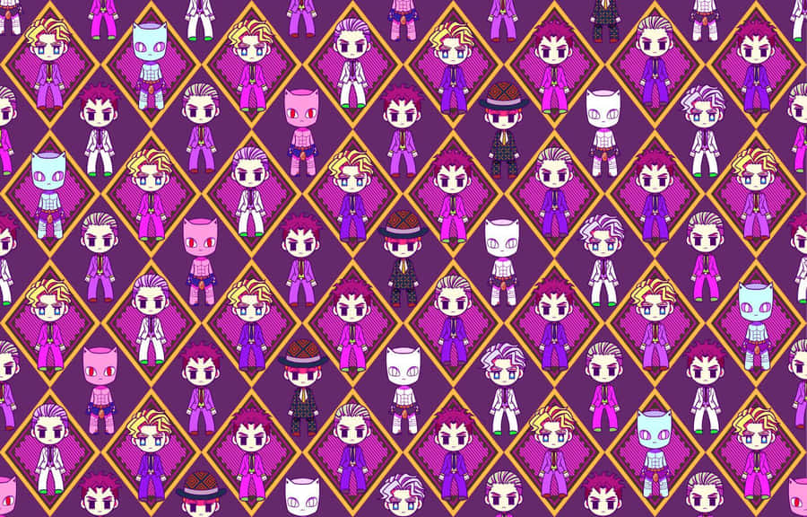 Kira Yoshikage Posing With His Stand Killer Queen In A Stylized Background Wallpaper