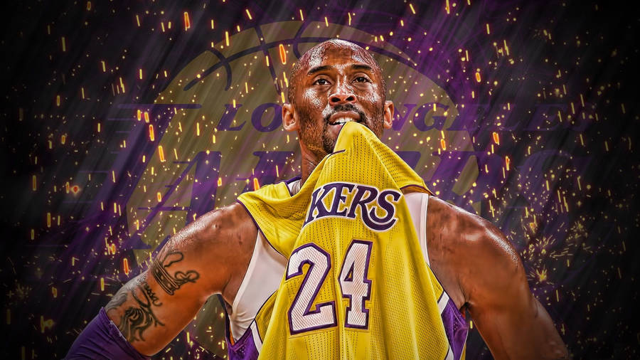 Kobe Bryant Biting His Jersey 4k Wallpaper