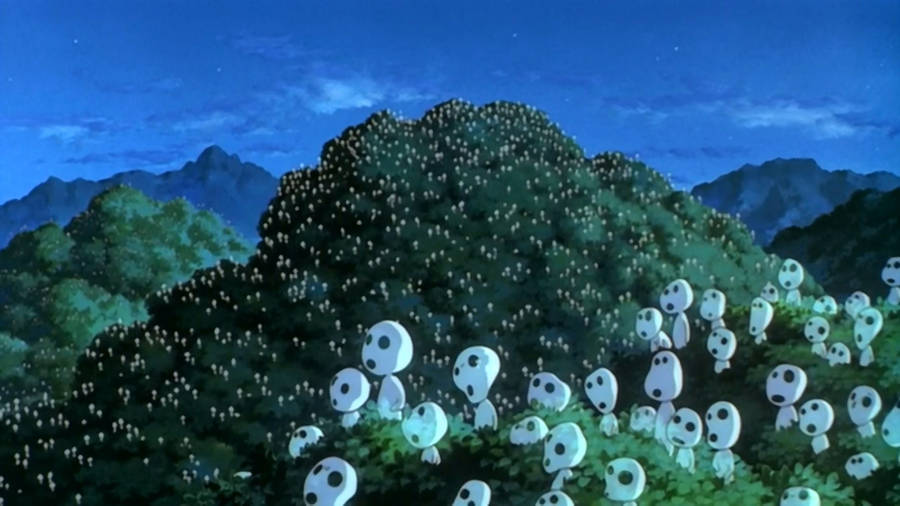 Kodama From Princess Mononoke Peeking From Behind A Tree Wallpaper