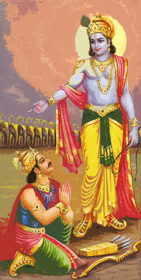 Krishna Arjun Hindu Blessing Of War Wallpaper
