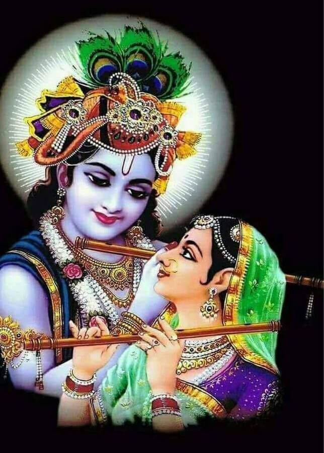 Krishna Phone With Halo And Radha Wallpaper