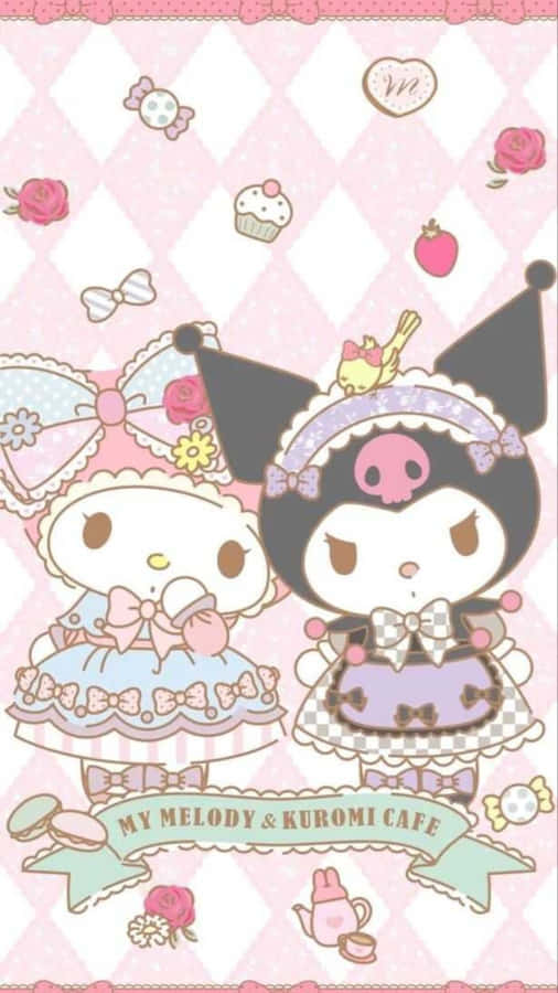 Kuromi And My Melody Enjoying A Playful Moment Together Wallpaper