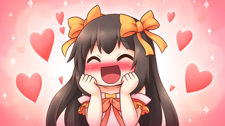 Kuromi Anime Girl Excited Love Hearts Background Wallpaper