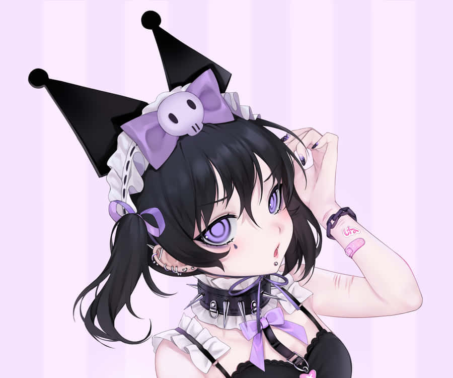Kuromi Anime Girl Purple Accents Wallpaper