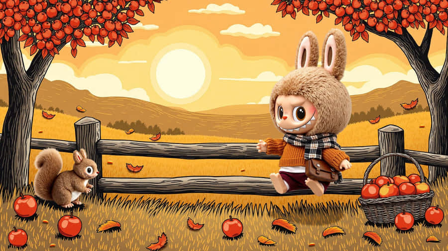 Labubu Autumn Adventure Wallpaper