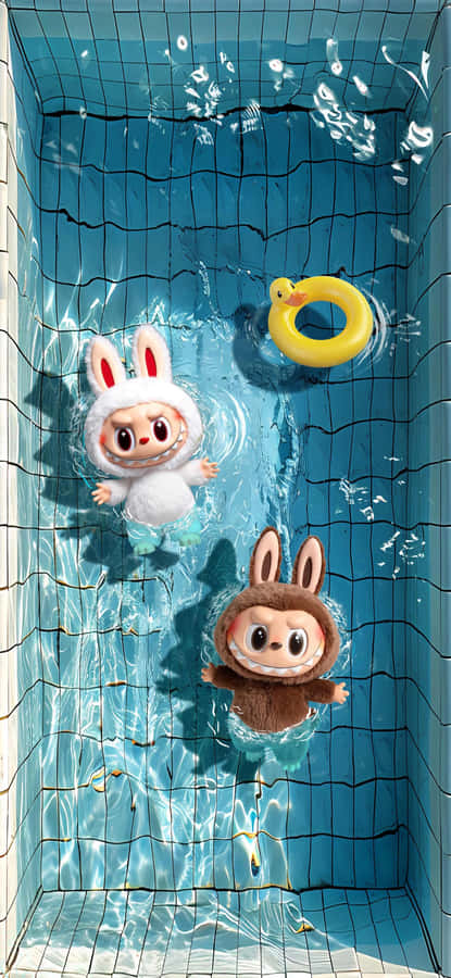 Labubu Bunny Pool Fun Wallpaper
