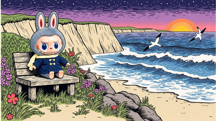 Labubu By The Seaside Wallpaper