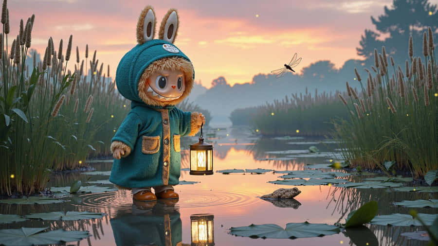 Labubu Lantern Adventure Wallpaper