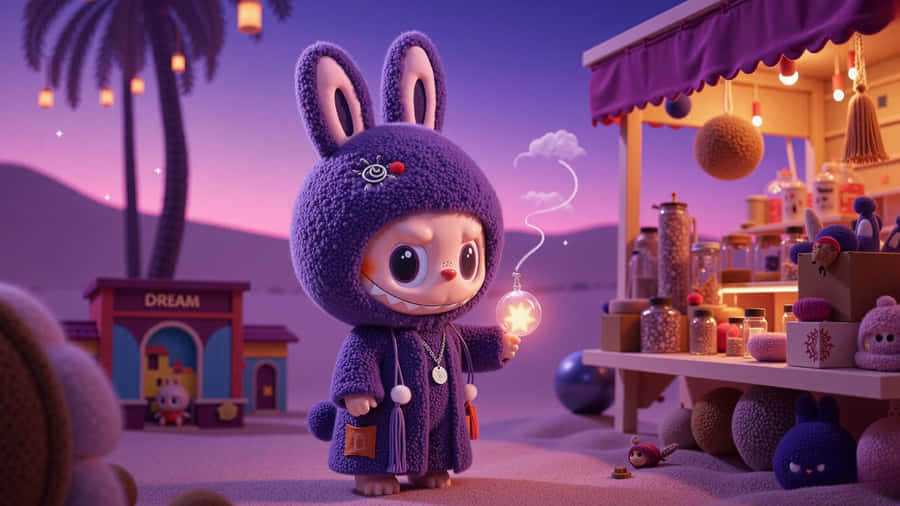 Labubu Night Market Adventure Wallpaper