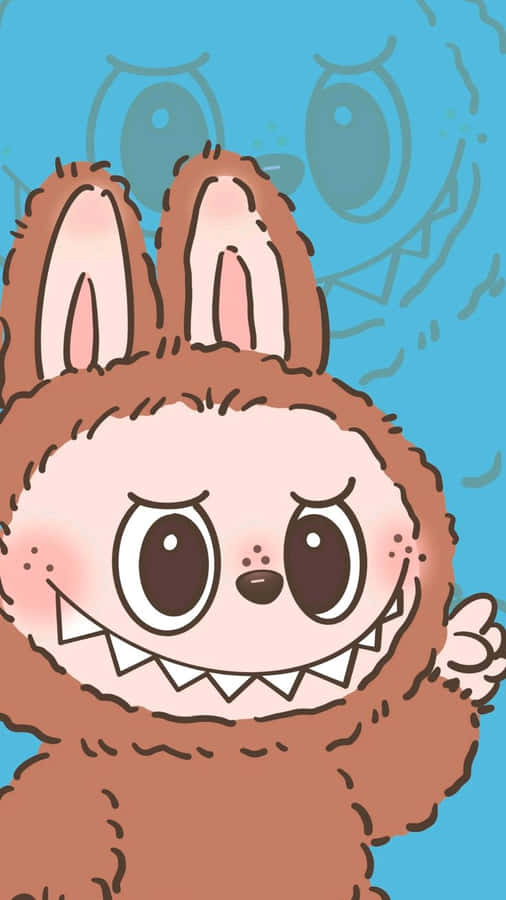 Labubu's Cheerful Wave In Blue Wallpaper