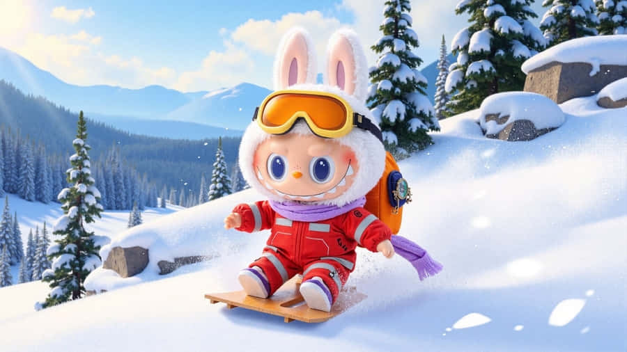 Labubu Snowboarding Adventure Wallpaper