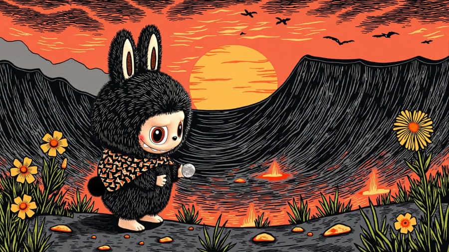 Labubu Sunset Adventure Wallpaper