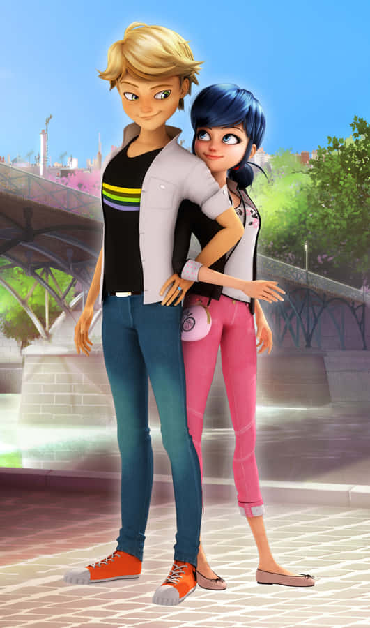 Ladybug And Cat Noir Saving The City Of Paris Together Wallpaper