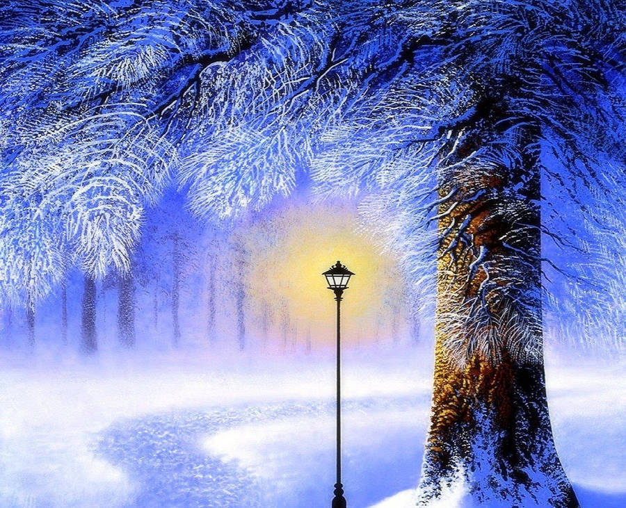 Lamp Post Winter Landscape Wallpaper