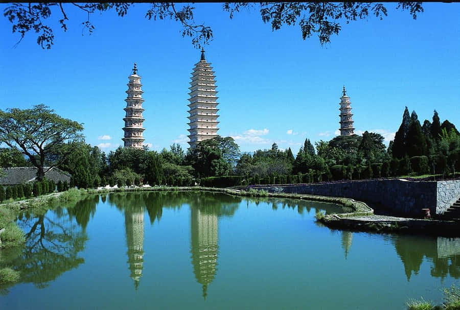 Landscape View Of Three Pagodas Wallpaper