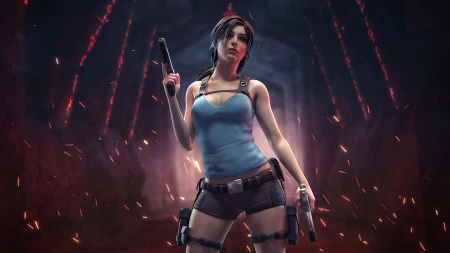Lara Croft Action Pose Wallpaper
