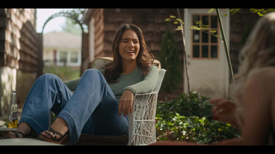 Laughing Woman Outdoor Relaxation Wallpaper