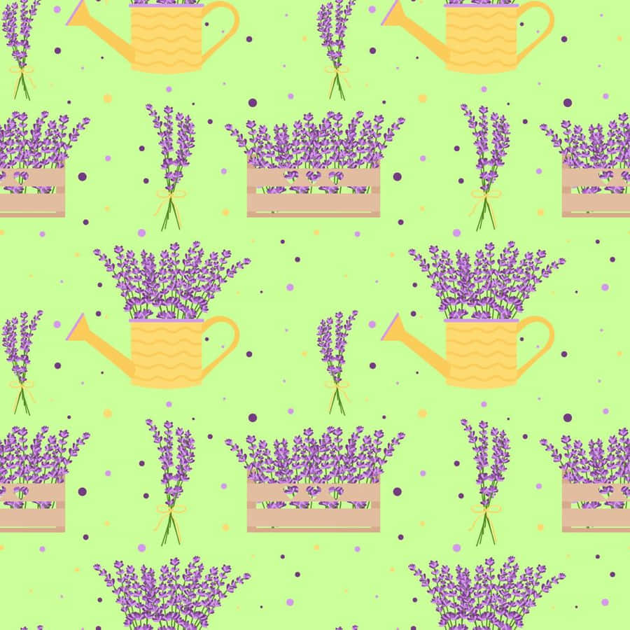 Lavender Pattern Watering Canand Bouquets Wallpaper