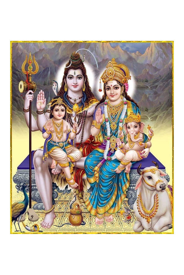 Laxmi Ganesh Saraswati Shiva Mountain Art Wallpaper