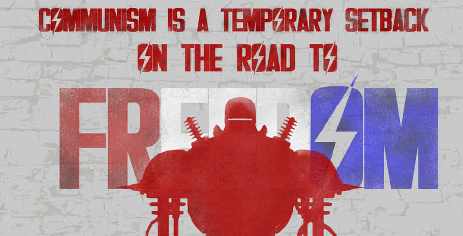 Liberty Prime Standing Tall Amidst Destruction Wallpaper