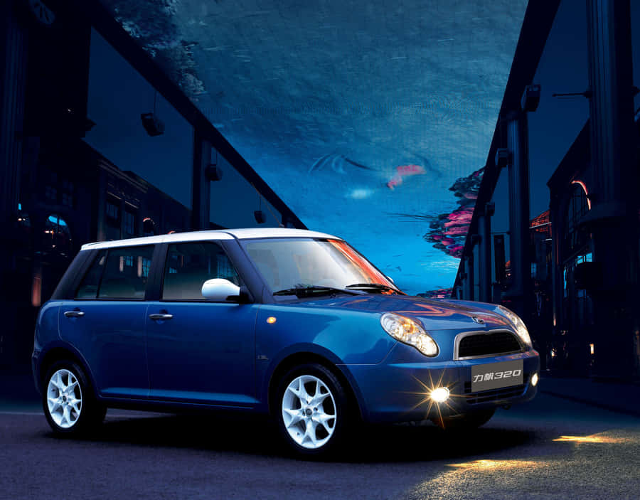 Lifan320 Blue Car Night Scene Wallpaper