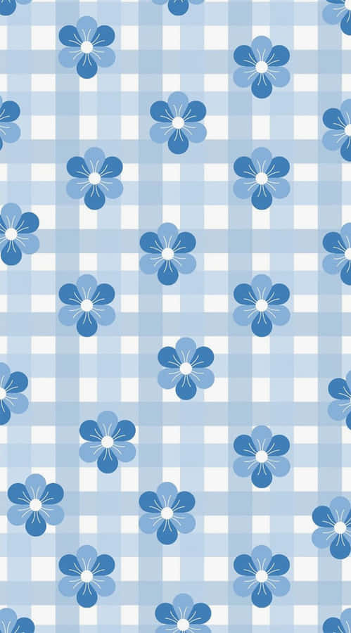 Light Blue Floral Gingham Pattern Wallpaper