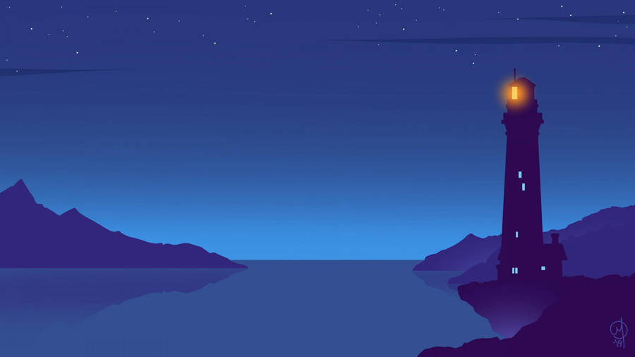 Lighthouse At Night Vector Art Wallpaper