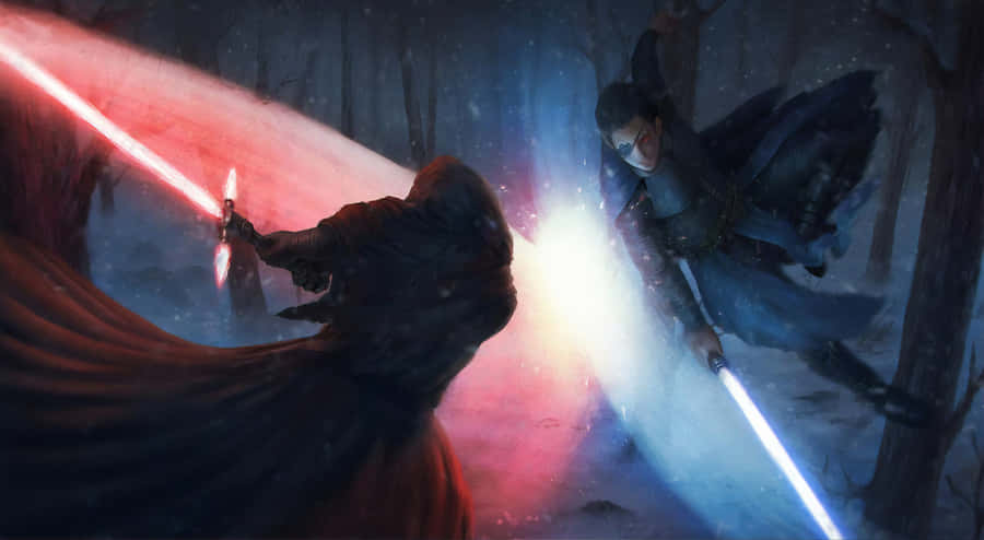 Lightsaber Duel: Exerting Strength, Skill, And Courage Wallpaper