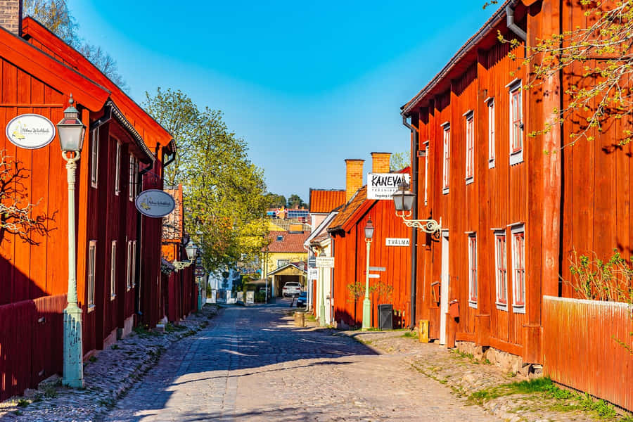 Linkoping Old Town Street Sweden Wallpaper