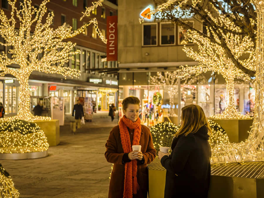 Linkoping Winter Lightsand Friendly Chat Wallpaper