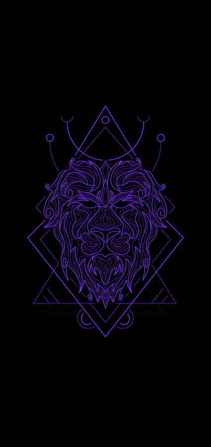 Lion Illustration Black And Purple Phone Wallpaper