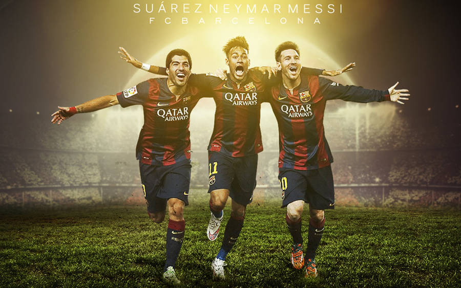 Lionel Messi, Luis Suarez And Neymar Jr. Of Fc Barcelona In A Match. Wallpaper