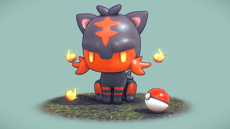 Litten Next To Poké Ball Wallpaper