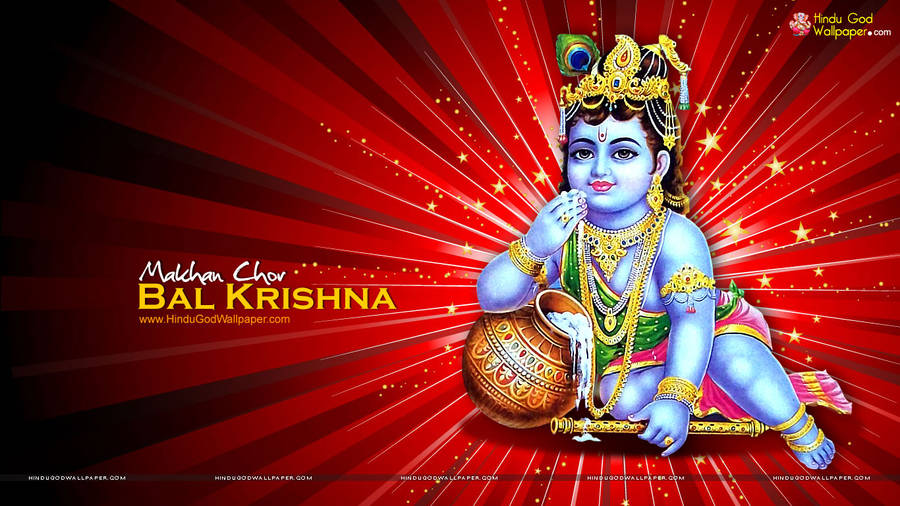 Little Krishna Aesthetic Red Wallpaper