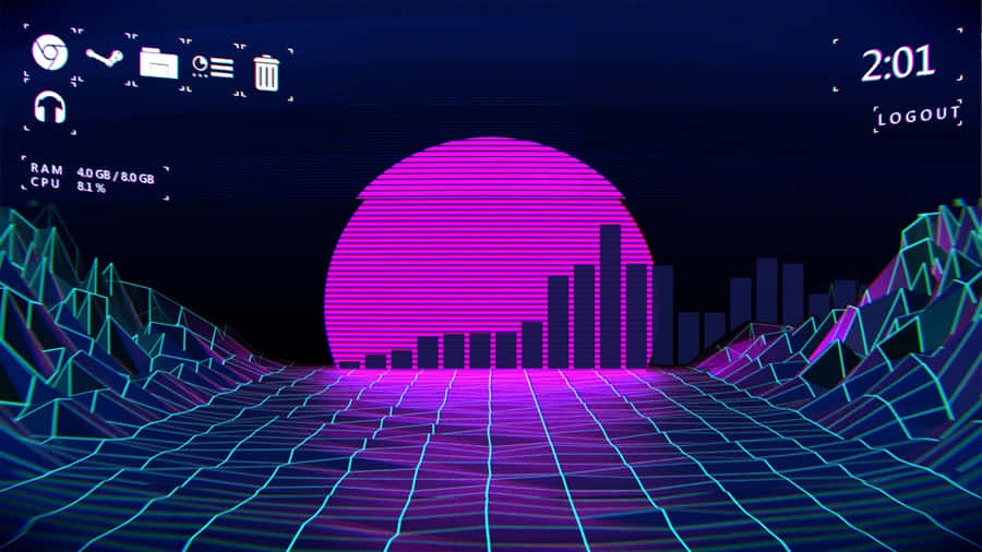 Live Aesthetic Vaporwave Grid Sun Wallpaper