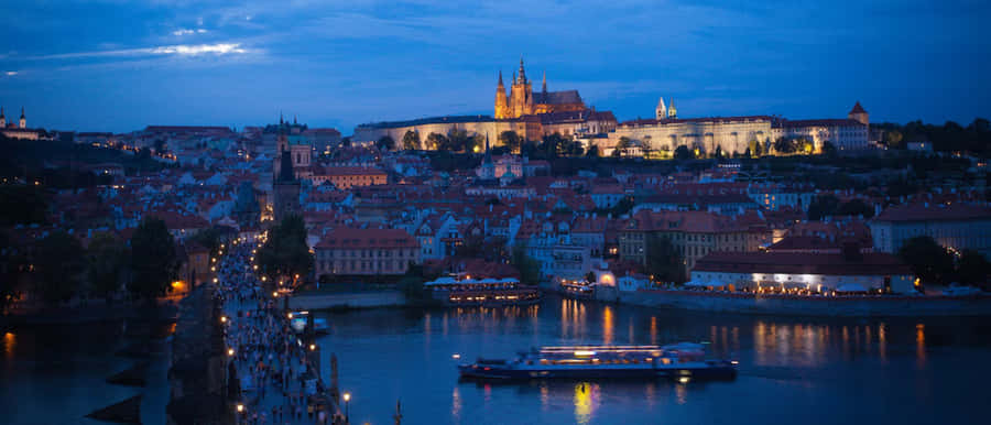 Lively Night At Prague Castle Wallpaper