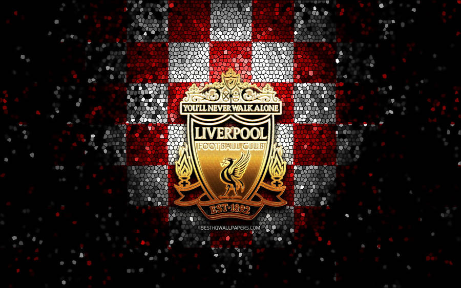 Liverpool 4k Logo On Red And White Checkered Wallpaper