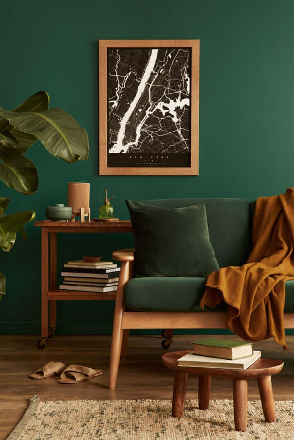 Living Area With Chic Green Vibes Wallpaper