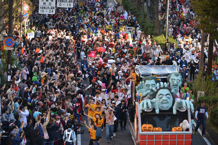 Local Children Gather In Costume For The Example Halloween Parade Wallpaper