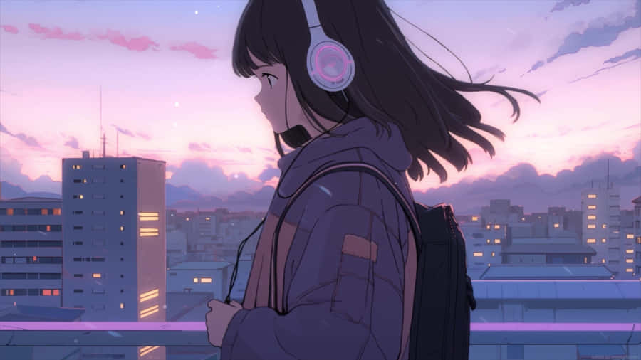 Lofi Girl Evening Cityscape Wallpaper