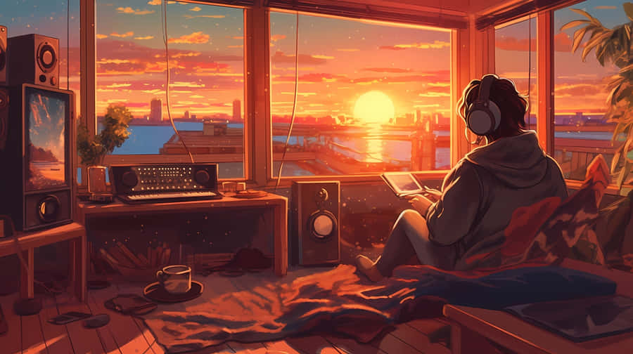 Lofi Girl Study Session Sunset Wallpaper